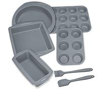Aschef 5en1 Moldes Silicona Bandeja Horno Sin BPA Redondo Rectangular Cuadrado Resistente al Calor y Antiadherente con Espatula Reposteria Cucharas Molde para Pan Tostado Magdalenas Cupcakes Quiche