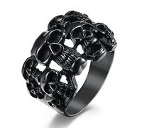 ASCHXUGX Anillo Calado Calavera Gótica, Anillos De Acero Inoxidable De Moda Para Hombre Y Mujer,Negro,10