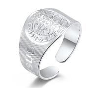 ASCHXUGX Anillo Sello Ajustable Apertura Exorcista, Anillos De Acero Inoxidable De Moda Para Hombre Y Mujer,Plata,9