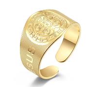 ASCHXUGX Anillo Sello Ajustable Apertura Exorcista, Anillos De Acero Inoxidable De Moda Para Hombre Y Mujer,Oro,10