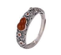 ASCHXUGX Plata De Ley Vintage Auspicioso Nubes Jade Calabaza Anillo Ajustable, De Moda S925 Anillo De Plata De Ley Para Las Mujeres,Rojo,8