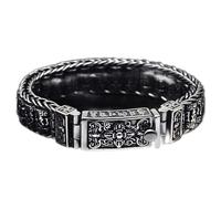 ASCHXUGX Pulsera De Rueda De Mantra De Seis Palabras De Plata S925 Para Hombre, Pulsera De Cuentas De Buena Suerte De Mandala De Seis Palabras Budista De Plata Tailandesa Vintage,Plata,18cm