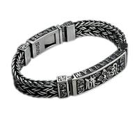 ASCHXUGX Pulsera De Trigo Tejida Con Mantra De Seis Caracteres Con Personalidad De Plata De Ley S925, Pulsera De Trigo De Doble Fila De Plata De Ley Para Hombre,Plata,20cm