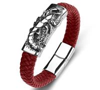 ASCHXUGX Pulsera Punk De Escorpión Para Hombre, Pulsera Trenzada De Cuero Boutique Con Hebilla De Imán De Escorpión De Acero Inoxidable Gótico,Red a,20.5CM