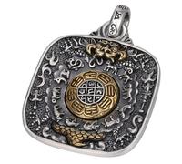 ASCHXUGX S925 Plata De Ley Zodiaco Nueve Palacio Ocho Trigramas Colgante, Hombres Y Mujeres Seis Palabras De La Verdad Zodiaco Colgante Collar,Plata,Pendant + Chain 65cm