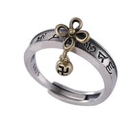 ASCHXUGX Vintage Budista Seis Letras Palabra Anillo Ajustable En Plata De Ley,Moda S925 Anillo De Plata De Ley Señoras,Plata,5