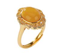 ASCHXUGX Vintage Encaje Ahuecado S925 Plata Esterlina Chapada En Anillo Ajustable Jade, La Moda De Plata Esterlina Damas Anillo De Piedras Preciosas,Oro,8