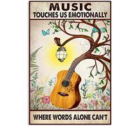 Ascigo Letrero de metal con diseño de guitarra, música Touches Us Emotionally Where Words Alone Can't Retro Decor Home Kitchen Bar Cafe Club Cueva Wall Decor Vintage Tin Sign Metal Decoraciones para