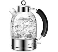 ASCOT Hervidor de agua de cristal, hervidor eléctrico regalos para hombres/mujeres/familias 1,5 L hervidor de agua a presión, protección contra ebullición en seco y apagado automático (plata)