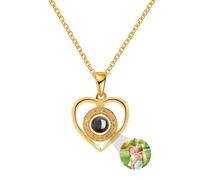 ASD Jewerly Collar De Corazón Personalizado Para Mujeres, Proyección De Fotos I Love You 100 Idiomas Regalo Para Mujeres Madres