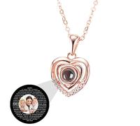 ASD Jewerly Collar De Corazón Personalizado Para Mujeres - Proyección De Fotos I Love You 100 Idiomas - Regalo Para Mujeres y Madres