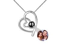 ASD Jewerly Collar De Corazón Personalizado Para Mujeres - Proyección De Fotos I Love You 100 Idiomas - Regalo Para Mujeres Madres