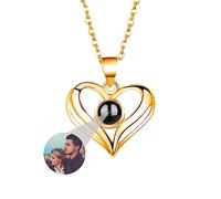 ASD Jewerly Collar De Corazón Personalizado Para Mujeres - Proyección De Fotos I Love You 100 Idiomas - Regalo Para Mujeres Madres