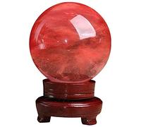 asdchZen Bola De Cristal Roja, Adorno De Meditación, Esfera De Adivinación, Esfera Energética, Decoración del Hogar con Soporte De Madera.