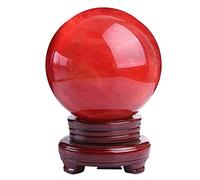 asdchZen Bola De Cristal Rojo Fundido para La Buena Suerte, Esfera Energética, Adorno Decorativo para El Hogar con Soporte De Madera.