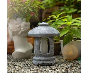 asdchZen Decoración para Patio Exterior, Farol Pagoda Led Solar, Estatua De Resina, Luz De Jardín Estilo Zen Japonés para Decoración del Hogar Al Aire Libre, Altura 32 Cm.,B Height 30Cm