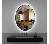 asdchZen Espejo De Baño Ovalado con Luz Led, Espejo De Pared con Marco De Aluminio, Espejo De Tocador Iluminado, Espejo Retroiluminado, 3 Colores Regulables, Interruptor Táctil, Negro, 60 X 80 Cm
