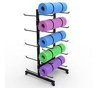 asdchZen Estante de almacenamiento para esterilla de yoga de 5 niveles, rodillo de espuma móvil y organizador de esterilla de yoga con ruedas, soporte vertical portátil para esterilla de yoga