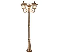 asdchZen Farola De Exterior, Farola Tradicional De Exterior, E27, 3 Luces, para Terraza, Vidrio Bronce, Poste Alto, Lámpara De Paisaje para Jardín, Patio, Entrada, Estadio, Altura 2,75 M