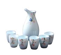 asdchZen Juego De 7 Tazas De Sake Japonesas De Diseño Exquisito, De Cerámica Tradicional, con 1 Botella Y 6 Tazas para Sake, Color C, Vajilla.