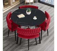 asdchZen Juego De Comedor Redondo Minimalista Moderno De 5 Piezas con Sillas. Elegante Mesa De Centro De Madera para Sala De Estar, Oficina, Cocina Y Recepción. Elegante Acabado Rosa Y Rojo.