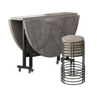 asdchZen Juego De Mesa De Comedor Plegable Redonda De 99 Cm con 4 Sillas Y 6 Ruedas, Ahorra Espacio, Portátil para Cocina, Comedor Y Sala De Estar, Fácil De Montar, 120 Cm De Largo (47 Pulgadas)