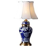 asdchZen Lámpara De Mesa Led Tradicional De Cerámica Ginger, Pintada A Mano con Diseño Floral Azul Y Blanco, Ideal para Mesita De Noche, Sala De Estar, Dormitorio O Cualquier Otra Estancia del Hogar.
