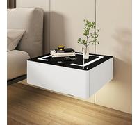 asdchZen mesita de noche moderna flotante con 1 cajón y LED inteligente (blanco, 48 cm)
