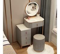 asdchZen Tocador Blanco con Luces Led, Espejo Y Cajones - Elegante Tocador Y Taburete De Almacenamiento para Dormitorio para Mujeres Y Niñas - Tocador De 50 Cm, Blanco Y Gris - 60 Cm