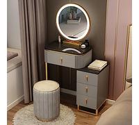 asdchZen Tocador Blanco con Luces Led, Espejo Y Cajones - Elegante Tocador Y Taburete De Almacenamiento para Dormitorio para Mujeres Y Niñas - Tocador De 50 Cm, Negro Y Gris - 70 Cm
