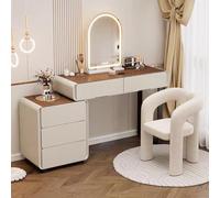 asdchZen Tocador Táctil con Espejo Regulable En Nogal Y Luces Led De Colores. Elegante Tocador para Mujeres Y Niñas. Mesita De Noche Incluida Decoración del Dormitorio. 120 Cm.
