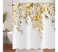 ASDCXZ Amarillo Eucalipto Cortina de Ducha 180x200 cm, Primavera Acuarela Hojas de Eucalipto Floral Plantas Impermeable Cortina de Baño Textil Lavable Cortinas Ducha para Bañera con 12 Ganchos