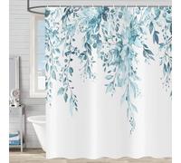 ASDCXZ Azul Claro Eucalipto Cortina de Ducha 180x200 cm, Primavera Acuarela Hojas de Eucalipto Floral Plantas Impermeable Cortina de Baño Textil Lavable Cortinas Ducha para Bañera con 12 Ganchos
