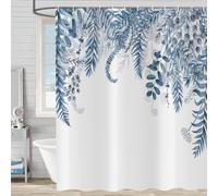 ASDCXZ Azul Eucalipto Cortina de Ducha 180x200 cm, Azul Hojas de Eucalipto Primavera Verano Acuarela Plantas Impermeable Cortina de Baño Textil Lavable Cortinas Ducha para Bañera con 12 Ganchos