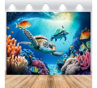 ASDCXZ Bajo el mar Telón de Fondo 2.2x1.5m, Fondo de fotografía de Vinilo de Tortuga Azul Profundo para niños, cumpleaños, Fiesta temática del océano, Fondos de Fotos de Retratos