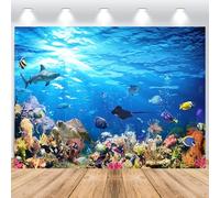 ASDCXZ Bajo el mar Telón de Fondo 3x2m, Fondo Marino Azul Profundo Animales Marinos Fondo de fotografía de Vinilo para cumpleaños de niños Fiesta temática del océano Fondos de Fotos de Retratos
