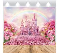 ASDCXZ Castillo de Princesa Telón de Fondo 1,5x1m, Fantasía Castillo Rosa Flores Arco Iris Vinilo Fondo de Fotografía para Niña Cumpleaños Boda Fiesta Foto Estudio Sesión