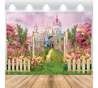 ASDCXZ Castillo de Princesa telón de Fondo 2,2x1,5 m, Castillo Rosa Flores Coloridas fantasía casa señorial Vinilo Fondo de Fotografía para niña cumpleaños Boda Fiesta Foto Estudio Sesión