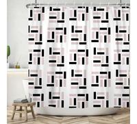 ASDCXZ Cortina de Ducha 150x180 cm, Minimalismo Moderno Patrón Geométrico de Reglas Negras Rosas Lavables Cortinas de Ducha de Baño Textil de Cortina Ducha de Baño Impermeable con 12 Ganchos