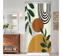 ASDCXZ Cortina de Ducha Boho 120x180 cm, Abstracto Moderno Boho Sol Hojas Verdes Amarillo Cortinas de Ducha Lavables Tejido de Cortina Ducha Impermeable con 8 Ganchos