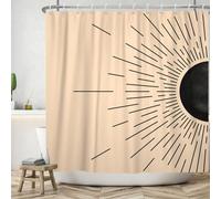 ASDCXZ Cortina de Ducha Boho 180x180 cm, Abstracto Moderno Boho Línea de Sol Negro Caqui Cortinas de Ducha Lavables baño Textil de Cortina Ducha de baño Impermeable con 12 Ganchos