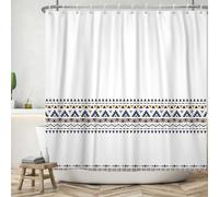ASDCXZ Cortina de Ducha Boho 180x180 cm, Moderna Boho Azul Marino Amarillo Marrón Patrón Geométrico de Reglas Cortinas de Ducha Lavables baño Textil de Cortina Ducha de baño Impermeable con 12 Ganchos