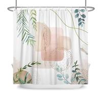 ASDCXZ Cortina de ducha Boho de 180 x 200 cm, diseño abstracto moderno con diseño de rosas y hojas verdes, color blanco, baño, lavable, cortina de ducha de poliéster, resistente al agua, antimoho,
