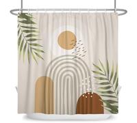 ASDCXZ Cortina de ducha Boho de 180 x 200 cm, moderna, abstracta, marrón, sol, verde, hojas, beige, blanco, lavable, cortina de ducha de poliéster, impermeable, antimoho, para bañera con 12 ganchos
