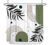ASDCXZ Cortina de ducha Boho de 180 x 200 cm, moderna, abstracta, verde y marrón, hojas negras y blancas, lavable, cortina de ducha de poliéster textil resistente al agua, antimoho para bañera con 12