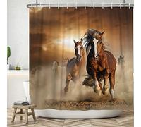 ASDCXZ Cortina de Ducha de Caballos 180x180 cm, Marrón Vintage Una Manada de Caballos Corriendo Cortinas de Ducha Lavables Textiles de Cortina Ducha de baño Impermeable con 12 Ganchos