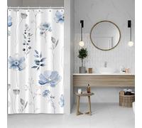 ASDCXZ Cortina de ducha de flores 90 x 180 cm, primavera acuarela azul gris flores hojas plantas blanco baño lavable estrecho cortinas de ducha poliéster textil impermeable cortina de ducha para