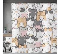 ASDCXZ Cortina de Ducha de Gato 180x200 cm, Lindo Divertida Colorido Gatito Niños Baño Dibujos Animados Gracioso Impermeable Cortina de Baño Textil Lavable Cortinas Ducha para Bañera con 12 Ganchos
