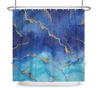 ASDCXZ Cortina de ducha de mármol azul 180 x 180 cm, moderna abstracta degradado azul dorado aspecto mármol textura lavable baño cortinas de ducha poliéster textil impermeable cortina de ducha para