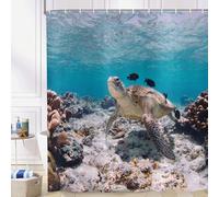 ASDCXZ Cortina de Ducha de Tortuga Marina 180x200 cm, Mundo Submarino Peces del Océano Azul Verano Costero Náutico Impermeable Cortina de Baño Textil Lavable Cortinas Ducha para Bañera con 12 Ganchos